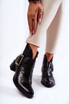 Leather Booties Crocodile Zip Pattern Black Briana