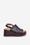 Women Sandals Made Of Eco Leather On Platform And Wedge Black Leaniria