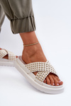 Women's Embellished Platform Slides White Niraela