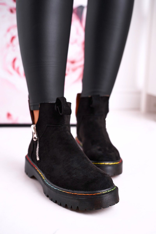 Women's Chelsea Boots With Colorful Stitching Suede Black Addison