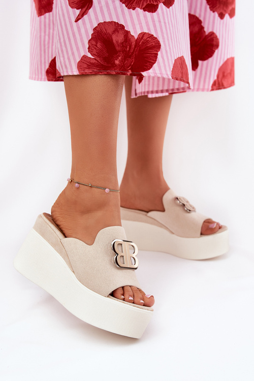 Platform And Wedge Sandals With Decoration Beige Tanonea