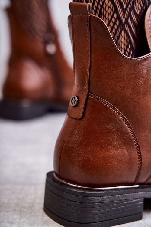 Lace-up boots on a flat heel caramel Grete