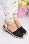 Women's Linen Ballerinas Tiered Black Espadrilles Sea