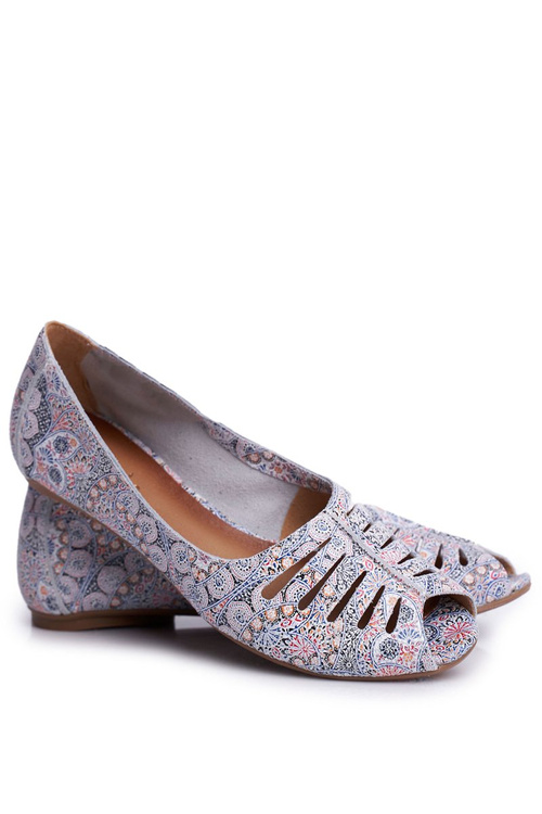 Women's Ballerinas Maciejka Leather White Blue Patterned 03497-13