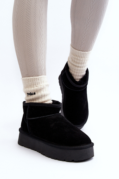 Fashionable Suede Low Snow Boots Black Nucca