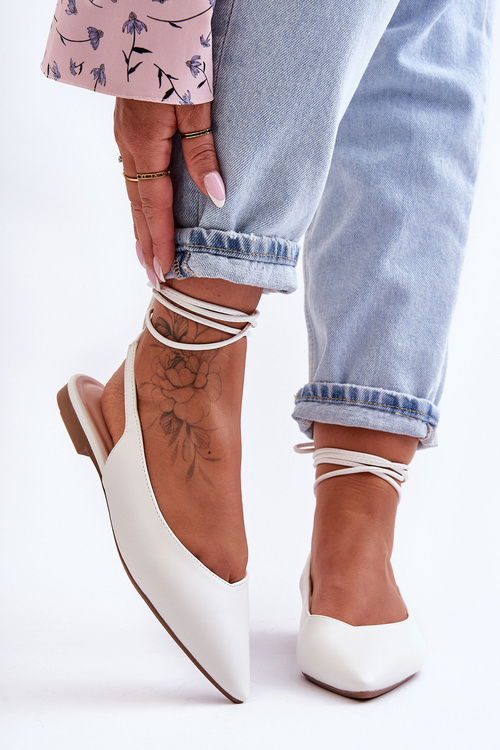 Baleriny Damskie Wiązane Białe Lilly Ann 4074