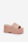 Lacquered Women's Sandals On Platform And Wedge Beige Nellevia
