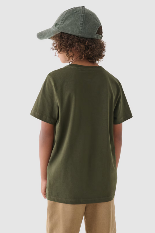 Chłopięcy T-shirt Gładki Bawełniany Khaki 4F 4FJWMM00TTSHM1626-43S