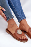 Eco Leather Slippers On Flat Heel With Decoration Camel Tatereia