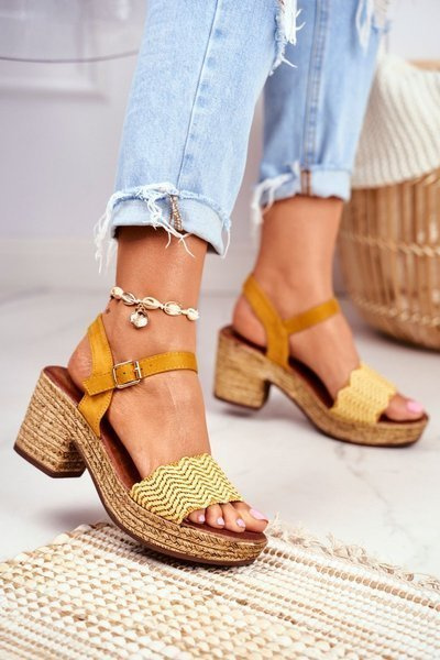 Sandals On A Braided Platform Yellow Fobi