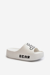Women's Foam Slides on Chunky Sole with Bear White Lamira