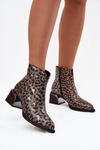 Leather Women's Block Heel Boots with Lining Leopard Pattern D&A CR52-622 Black-Gold