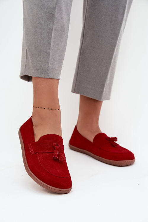 Leather Suede Barefoot Moccasins Zazoo 322 Red