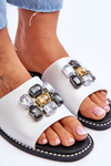 Women's Sandals With Stones S.Barski KV-2775-31 White-Silver