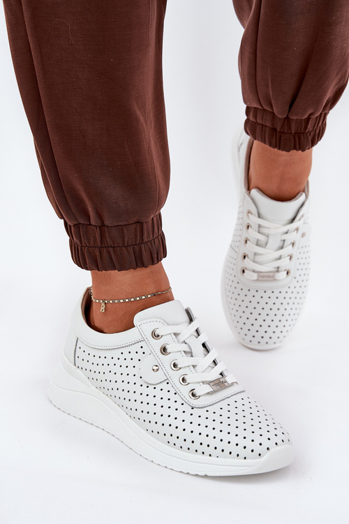 Sportowe Buty Damskie Z Naturalnej Skóry Białe Vinceza 79532