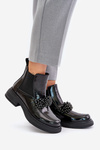 Leather Patent Ankle Boots With Decoration Slip On Warm Black Solimav