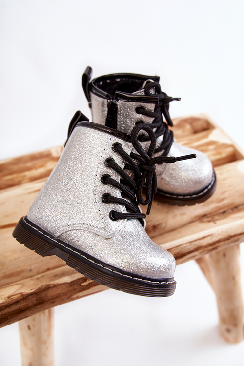 Kids Warmed Boots with Zipper Lacquered Silver Goopy