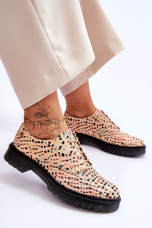 Półbuty Damskie Skórzane Maciejka Pomarańczowo-Czarne 04087-18