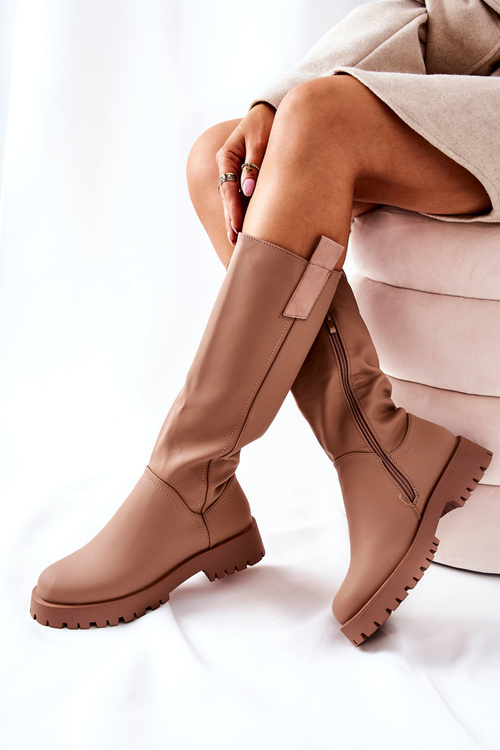 High Leather Boots Beige Trishia