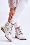 Women's Leather Zipper Boots Left Shoes 3186 White Peas