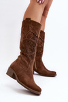 Zazoo 4043 Suede Low Heel Boots Laced Brown