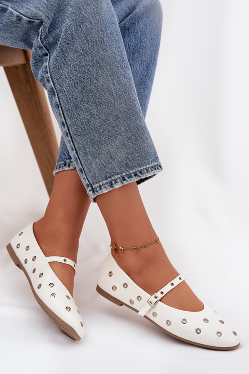 Women's Ballerinas With Silver Elements White Marivon