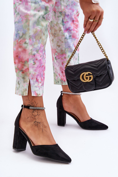 Suede Pumps with Rhinestones Black Diamond