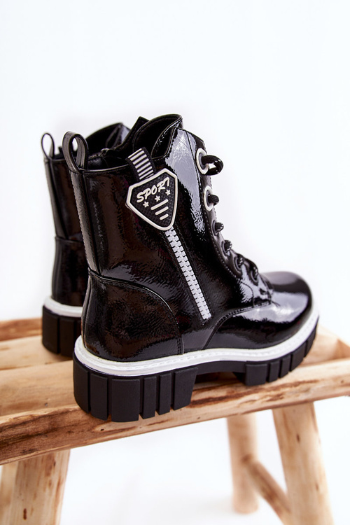 Lacquered Warm Boots With Zipper Black Marcella