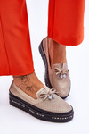 Women's Slip-on Leather Sneakers Glittering Golden Raven