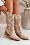 Women's Tall Suede Cowboy Boots Beige Turner