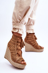 Suede Openwork Wedge Boots Camel Berthe