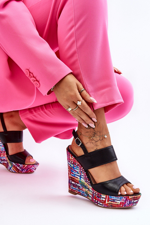 Sandałki Damskie Koturn Czarne Calderia S-1102