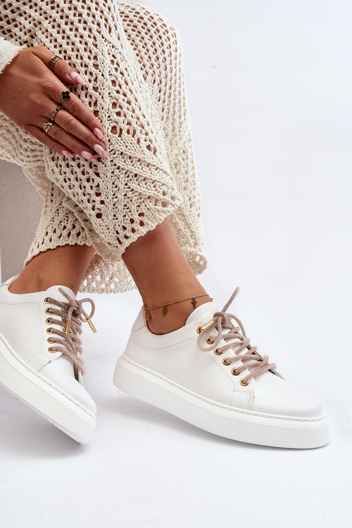 Buty Sportowe Damskie Skóra Białe CheBello 4362