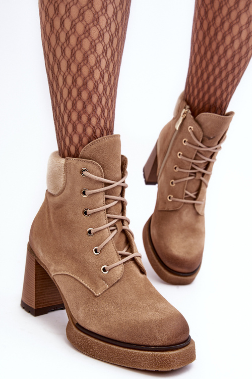 Lace-up Suede Ankle Boots Beige Lemar Flomes
