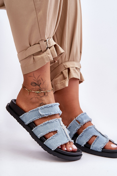 Klapki Damskie Rzep Materiał Niebieskie Lamirose H8-523