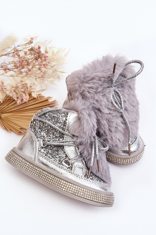 Children's snow boots with fur and sequins silver Bryana