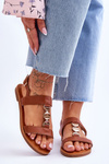 Women's Flat Sandals With A Decorative Belt Brown Berry