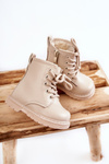 Children's Leather Boots With Zipper Beige Omua