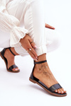 Leather Flat Zipper Sandals Black Millou