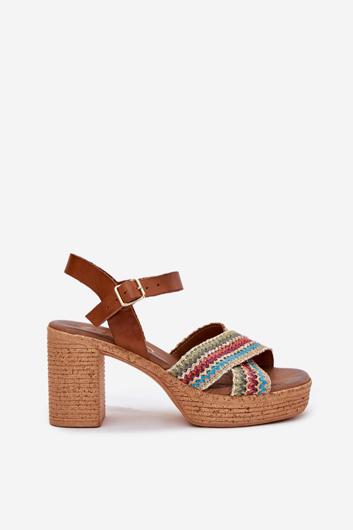 Leather Heeled Sandals With Braiding On Straps Brown Zazoo 40460