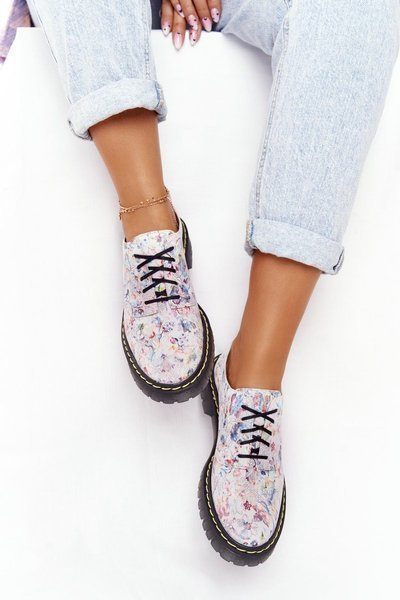 Women's Leather Brogues Oxfords Maciejka 04087-38 White With Flowers