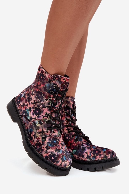 Women's Insulated Ankle Boots In Flowers Artiker 57C1051 Pink