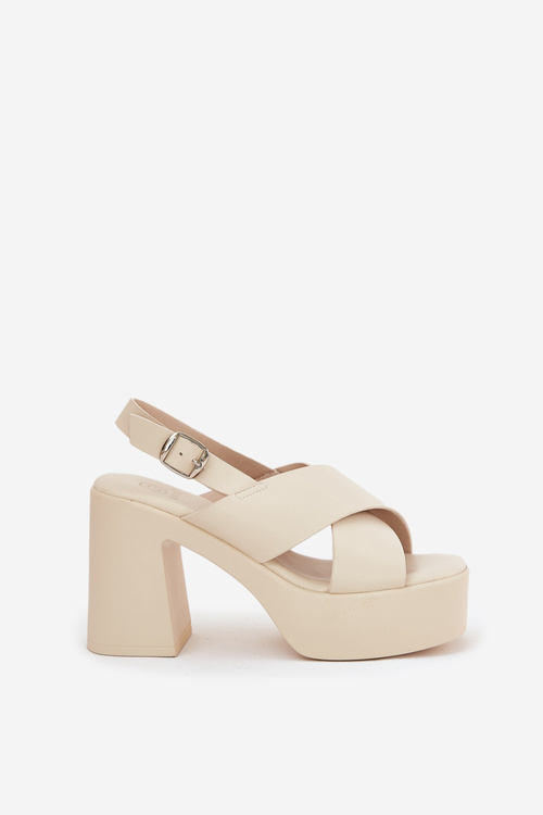 Ladies Sandals On Heel And Platform Made Of Eco Leather Light Beige Annavin