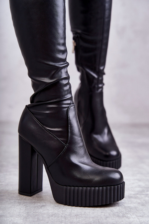 Leather High Boots On Platform Black Katrina