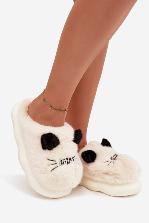 Furry Ladies Slippers Smile Beige Lexira