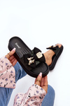 Women's Slippers With Bow and Teddy Bear Black Katterina