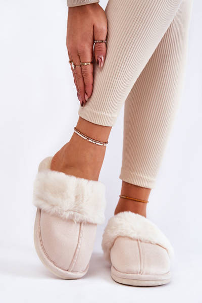 Women's Smooth Slippers With Fur Light beige Morisea