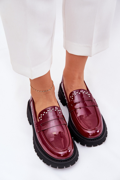 Ladies Patent Moccasins With Decoration Bordeaux Nallae