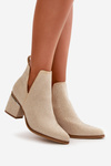 Embellished Women's Heeled Boots with Pointed Toes Beige Fararia