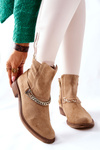 Women's Suede Booties Nicole Leather Beige Dome